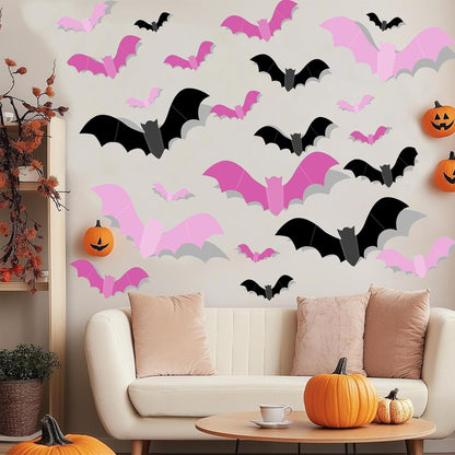 Halloween Bat Wall Decor Gift – 72 Pcs 3D PVC Bat Stickers Set for Halloween Lovers, Housewarming and Birthday Present Idea