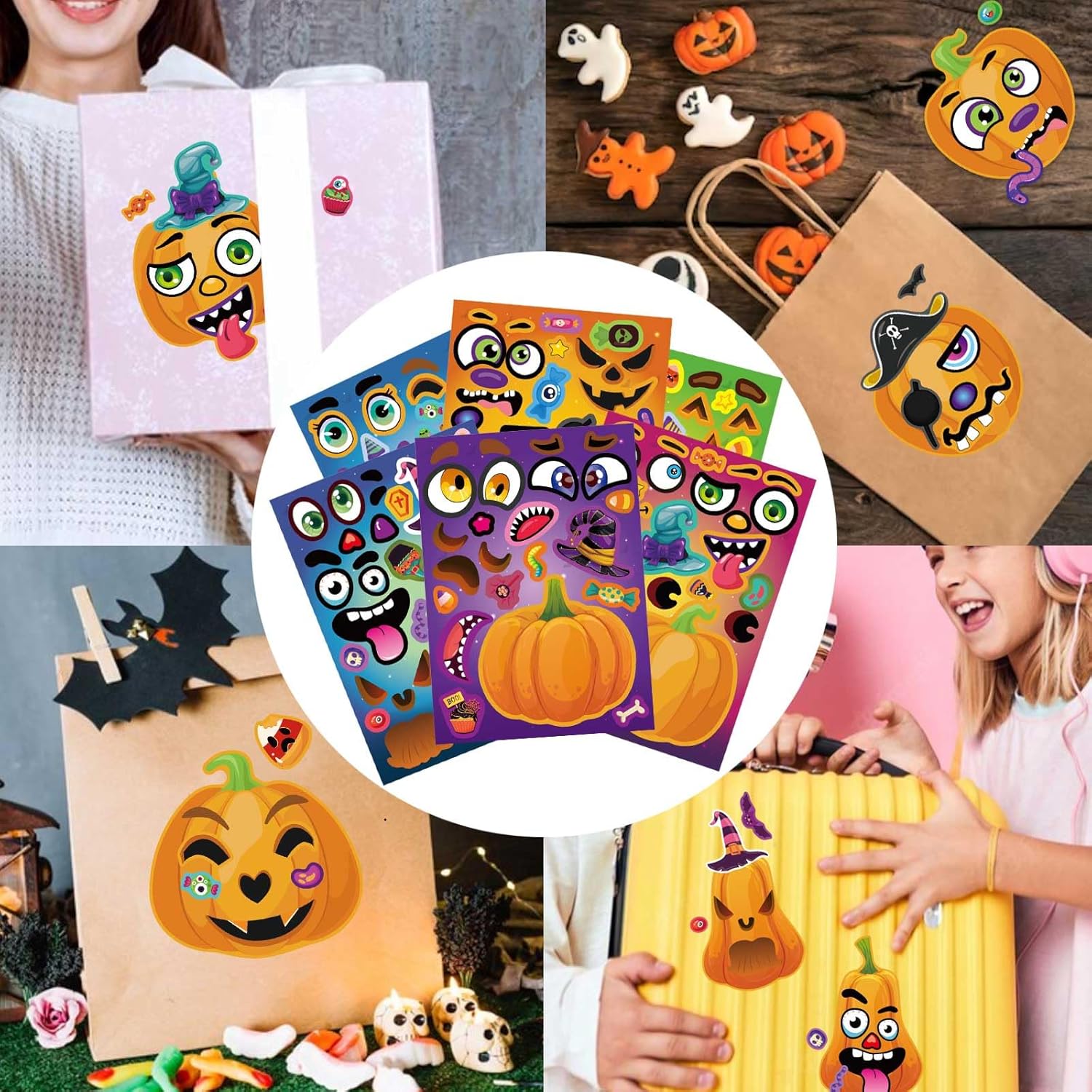 Halloween Sticker Craft for Kids – 24 Sheet Make-Your-Own Pumpkin Face Set for Classroom Party and Home Play Date