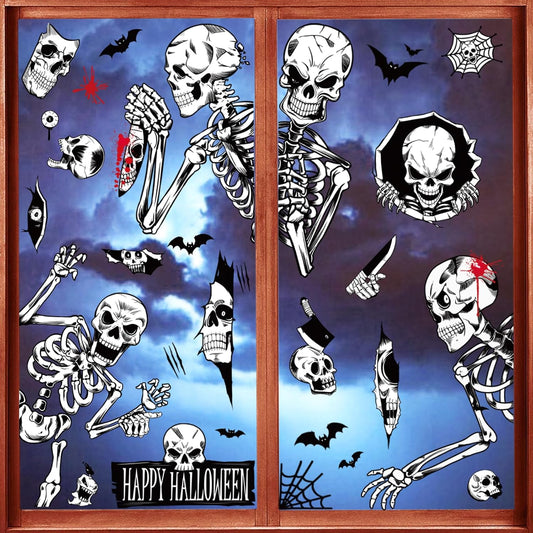Halloween Window Stickers - Child-Friendly Skull Decals for Kids Bedroom Mirror and Refrigerator Door, Reusable PVC