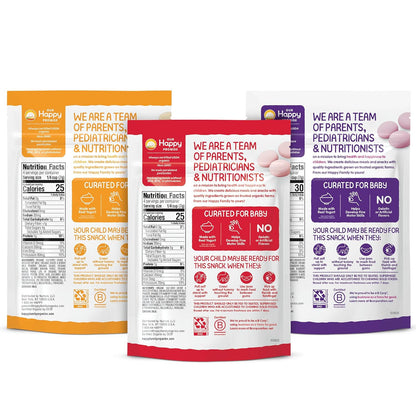 Happy Baby Organics Yogis Freeze-Dried Snack – Toddler Self-Feeding Pouches for High Chair and On-the-Go, 1 oz, Pack of 3