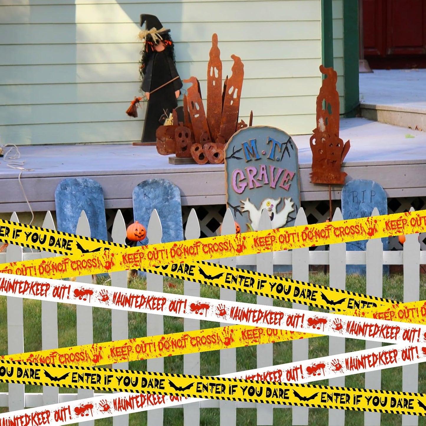 HauntHouse Halloween Party Tape Pack – Family Safe Creepy Decoration for Trick-or-Treat Porch Night