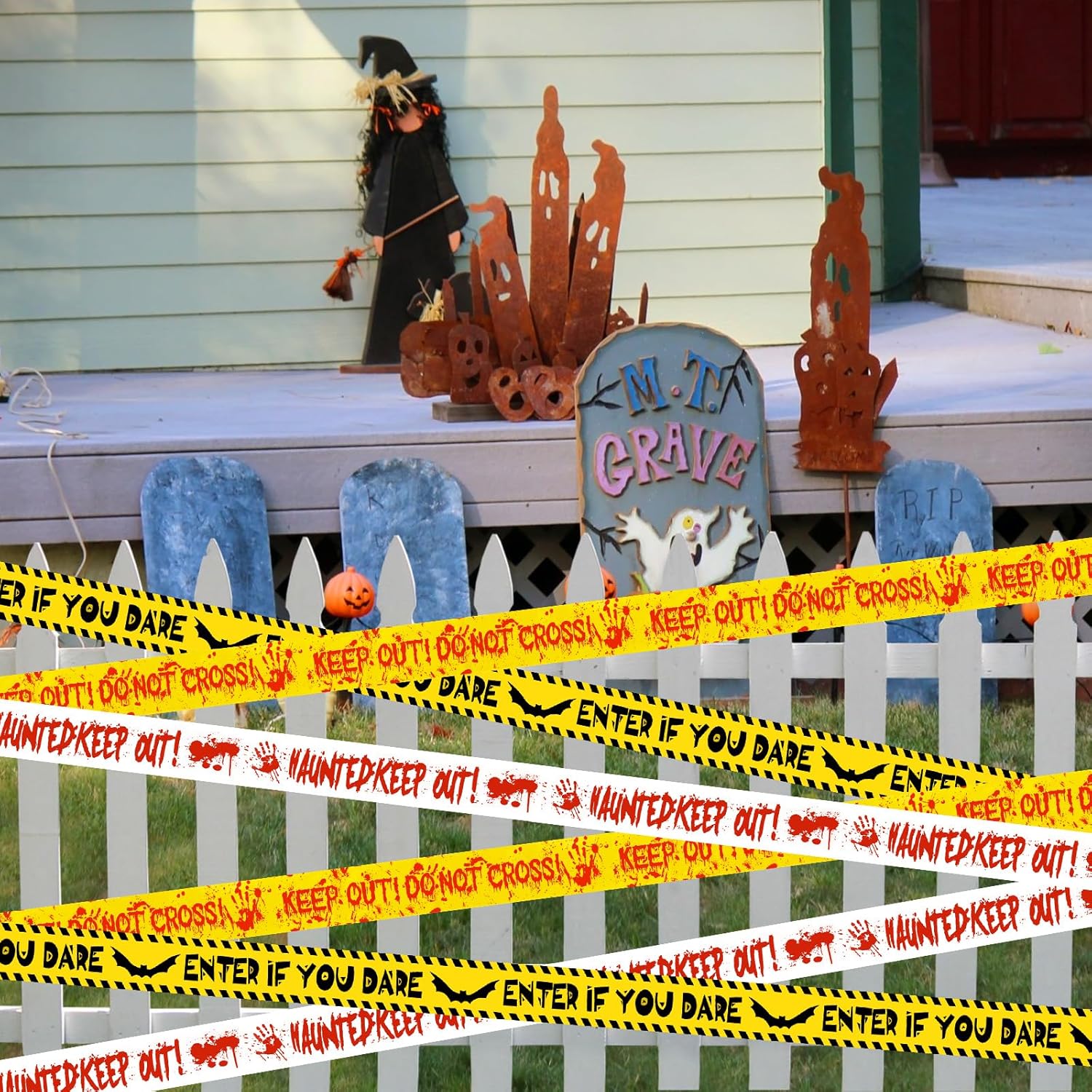 HauntHouse Halloween Party Tape Pack – Family Safe Creepy Decoration for Trick-or-Treat Porch Night