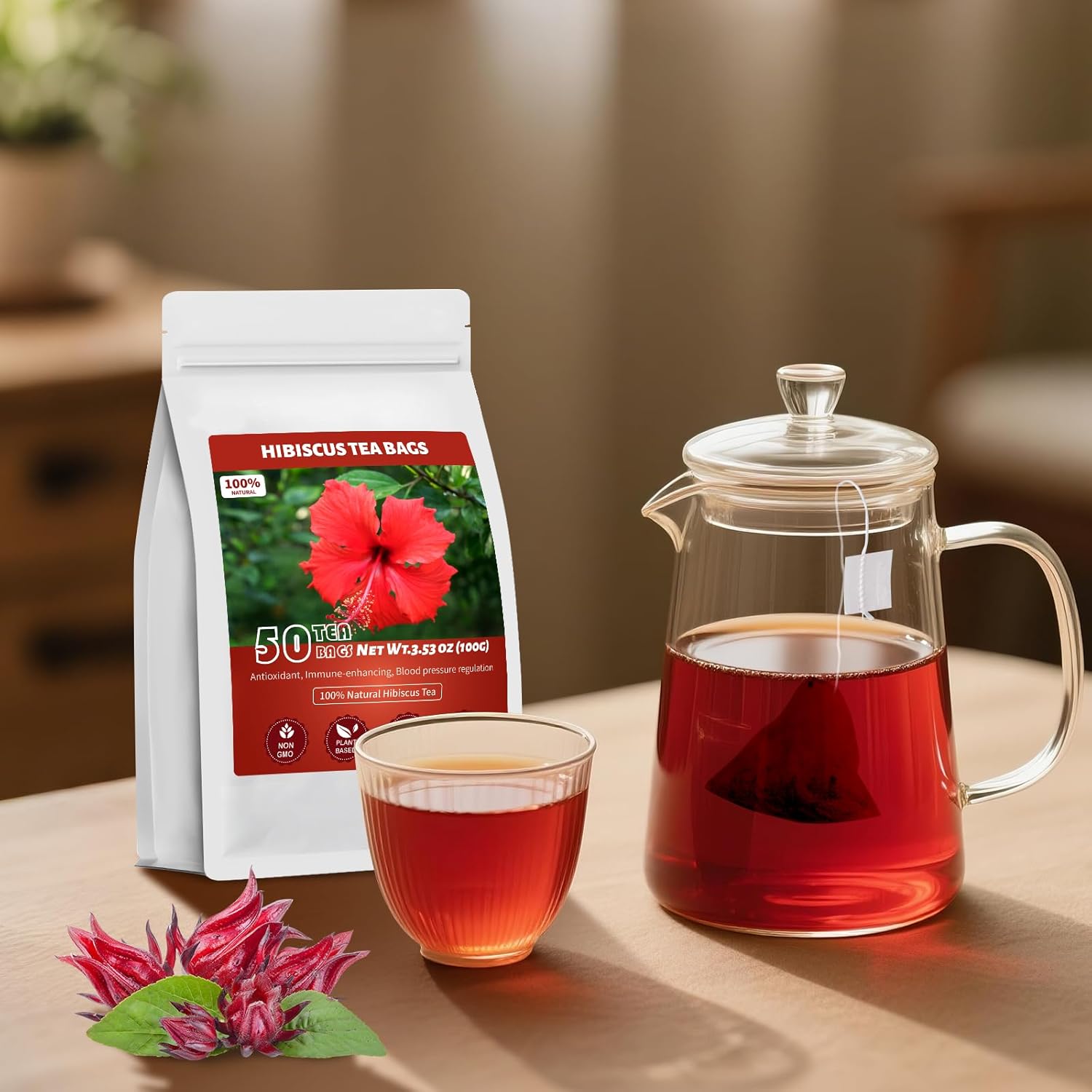 Hibiscus Tea Bags – Yoga Room Essential for Skin and Stress Support, Vitamin C Rich Herbal Tea
