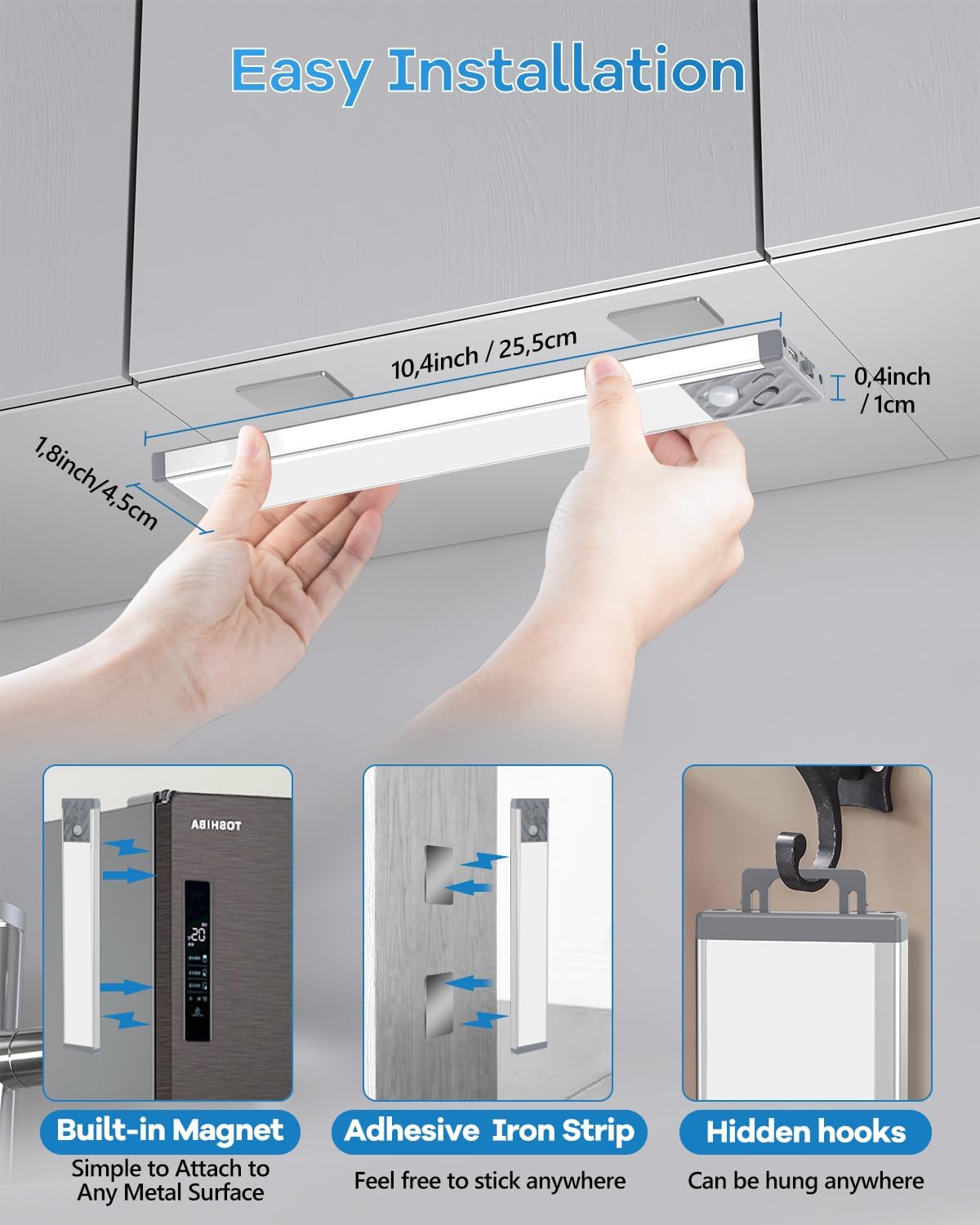 HIBOITEC Under Counter LED – Stylish Kitchen Decor Lighting, Aluminum Rechargeable Motion Bar 2-Pack