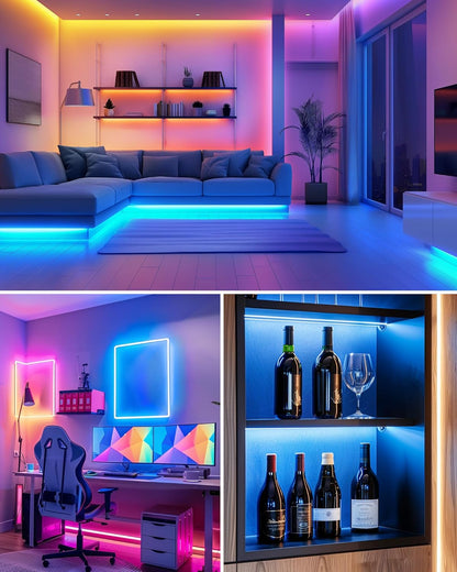 HitLights Pre-Cut RGB LED Tape – Intentional Accent Lighting for Modern Interiors, Simple Peel and Stick Design