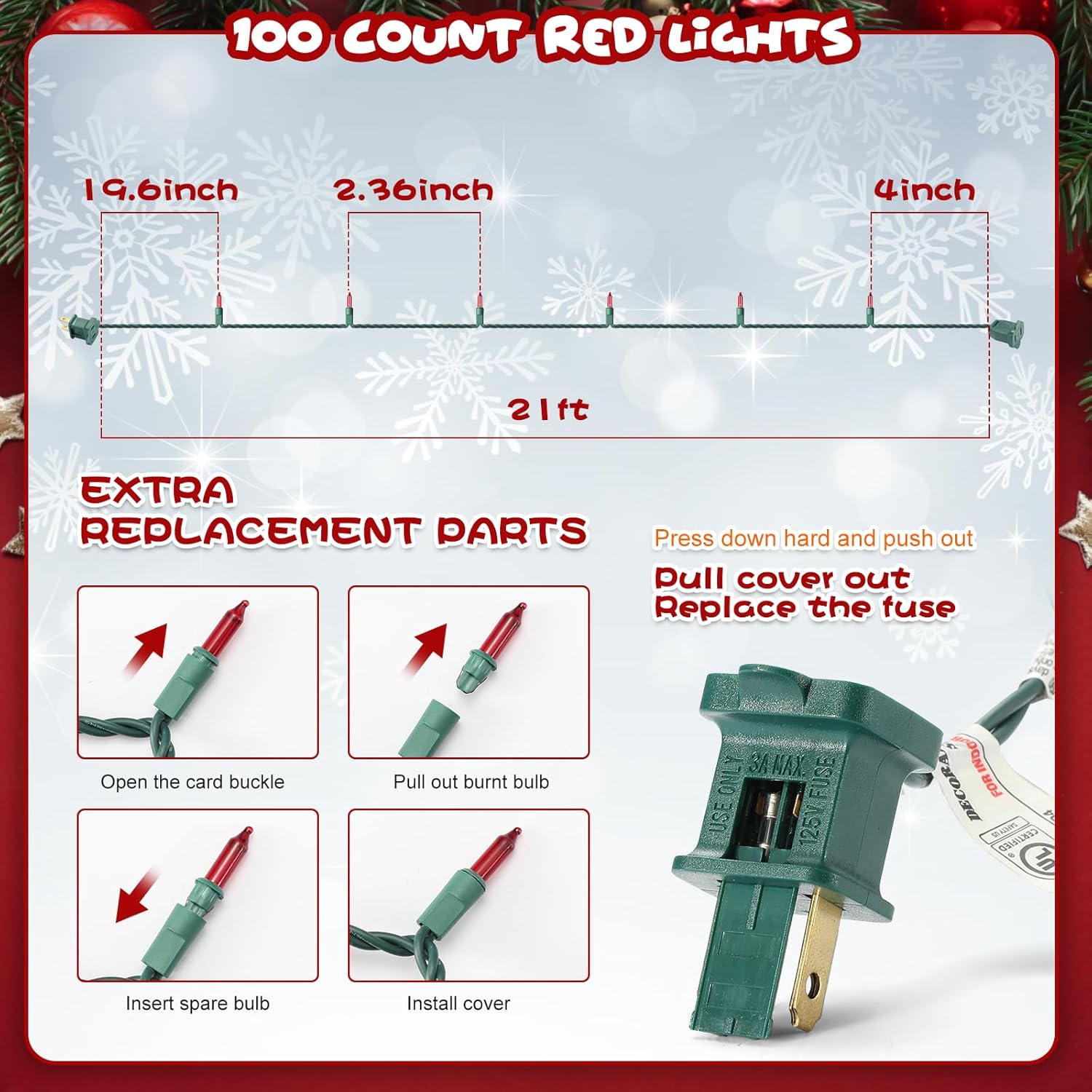 Holiday Charm Multicolor UL Certified String Lights 21ft Green Wire Connecting Up to 105ft for Hedge and Fence Outlines