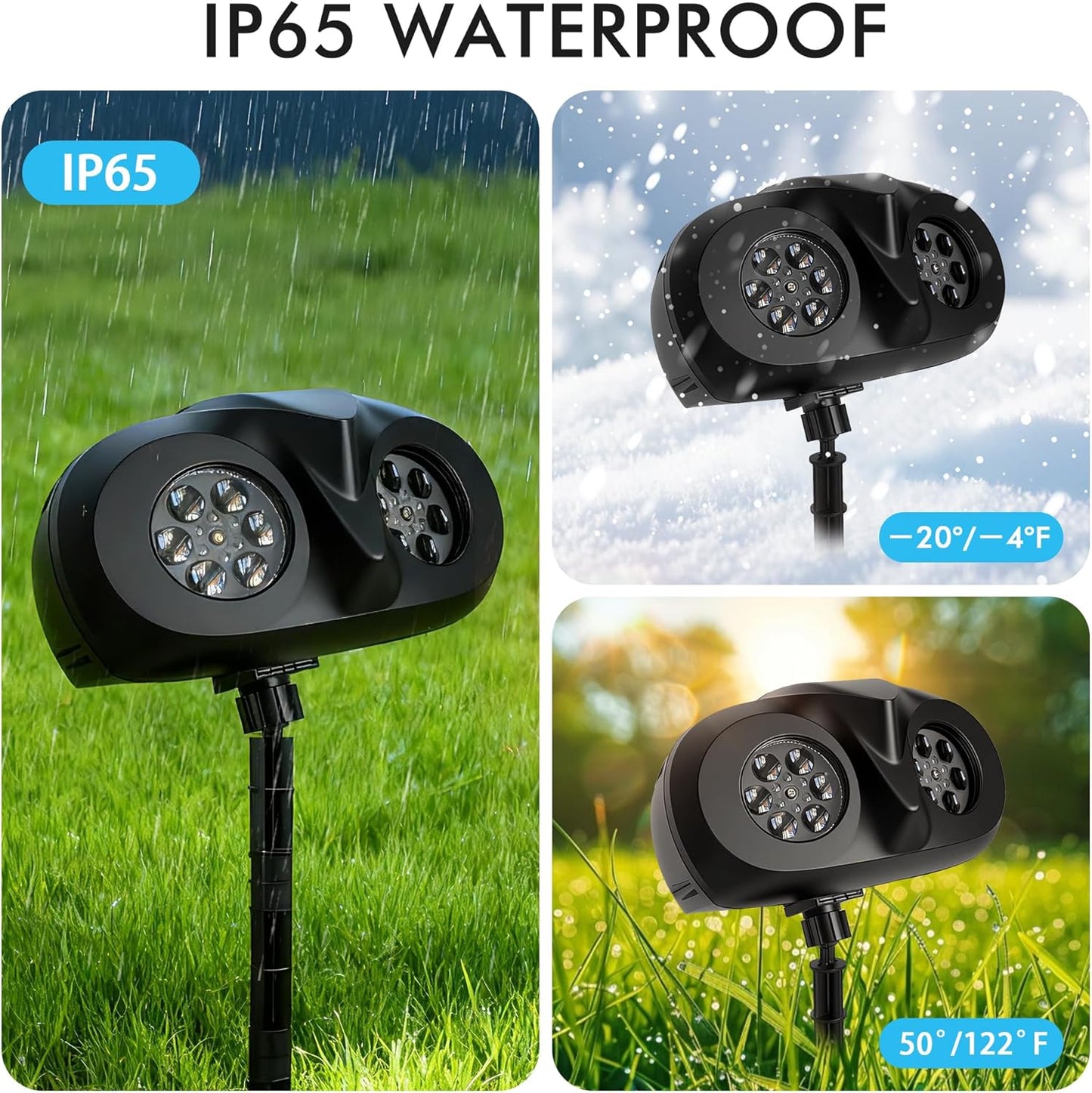 HolidaySnow One-Piece Snowfall Light – Less-Is-More Holiday Decor with Neutral Red or Black Finish, Remote-Controlled 270° Head