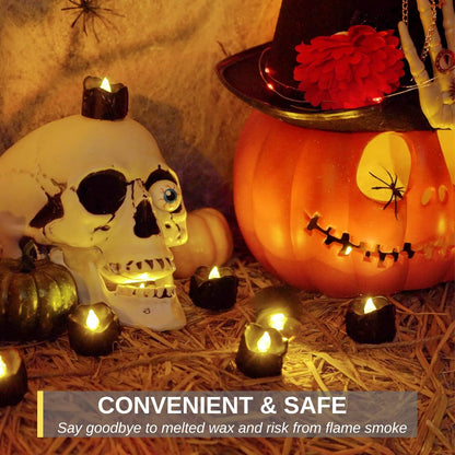 Homemory Drip Style LED Candles – Spooky Black Halloween Decor for Apartment Mantels, Cozy Corners & Moody Bedrooms