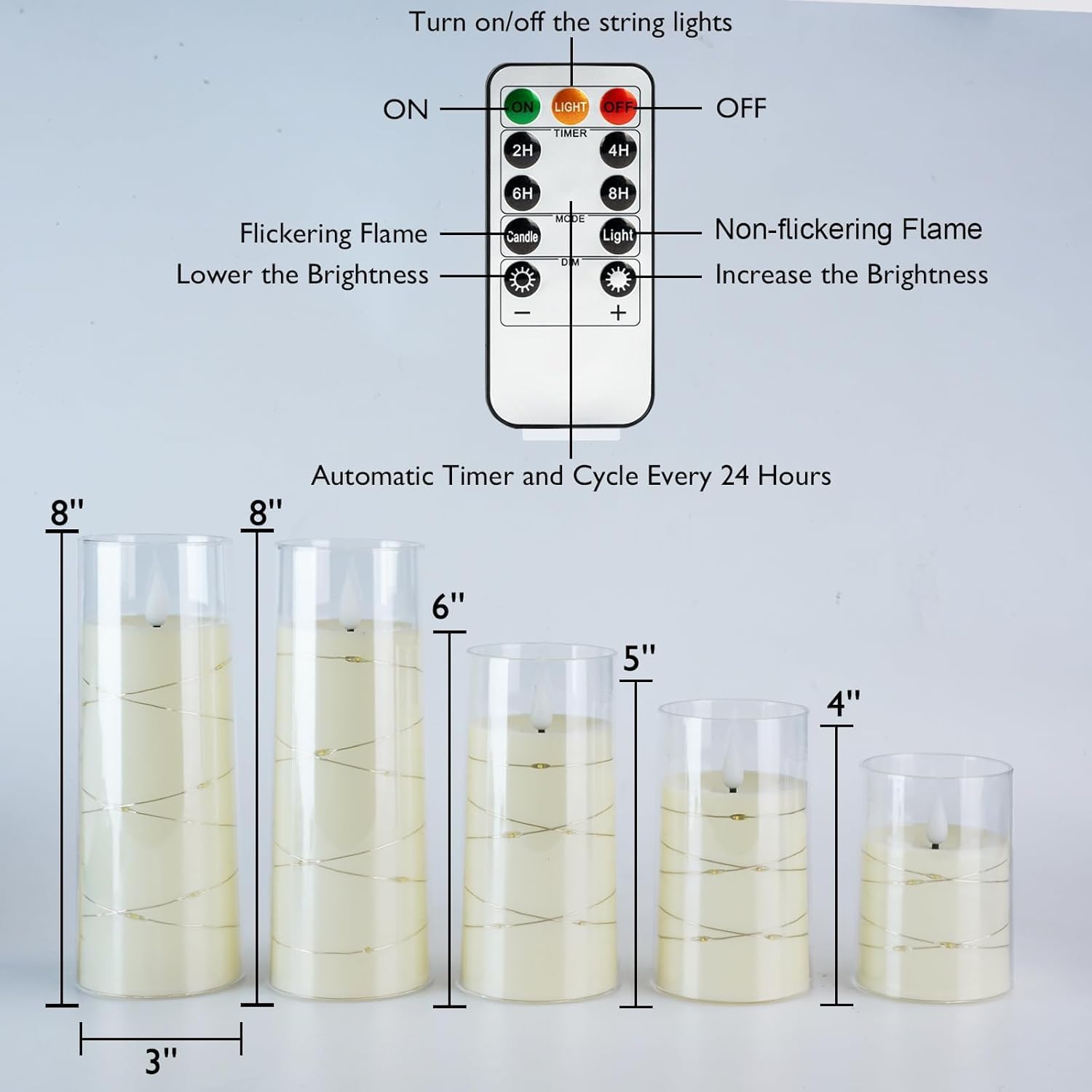 Homemory Embedded Twinkle Pillar Candles – Bedtime Mindfulness and Reading Nook Ambiance, Ivory 5 Pack Battery