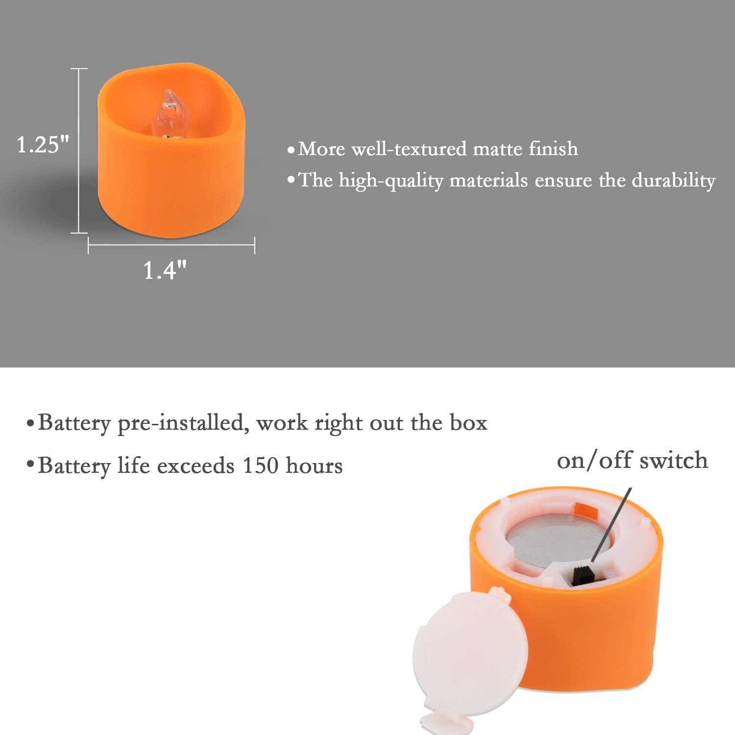 Homemory Flameless Halloween Tealights 12 Pack Orange Battery Candles — Worry Free Faux Flame for Homes with Kids Pets and Seniors