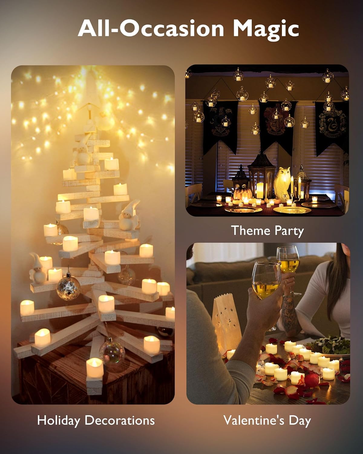 Homemory Flameless Outdoor Tea Lights 48 Bulk Set – Portable LED Votives for Camping, Picnic Tables & Backyard Receptions