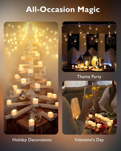 Homemory Flameless Outdoor Tea Lights 48 Bulk Set – Portable LED Votives for Camping, Picnic Tables & Backyard Receptions