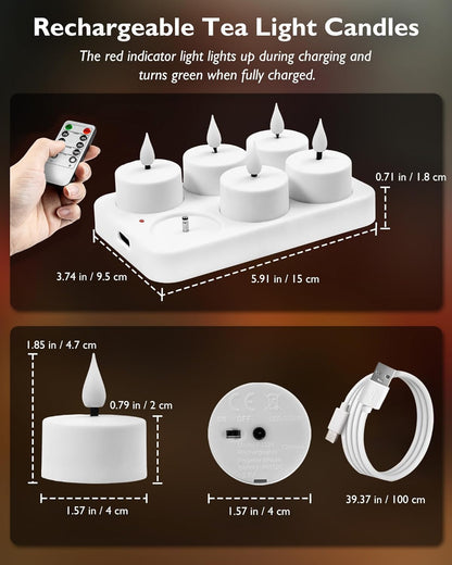 Homemory Flicker Tea Lights — Mantel and Coffee Table Decor, Remote Timer Set of 6