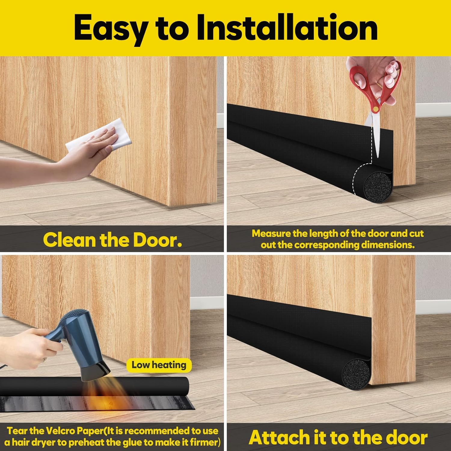 HomeProtect Child and Pet Friendly Door Sweep – Fabric-Covered Draft Blocker with No Sharp Edges or Hardware