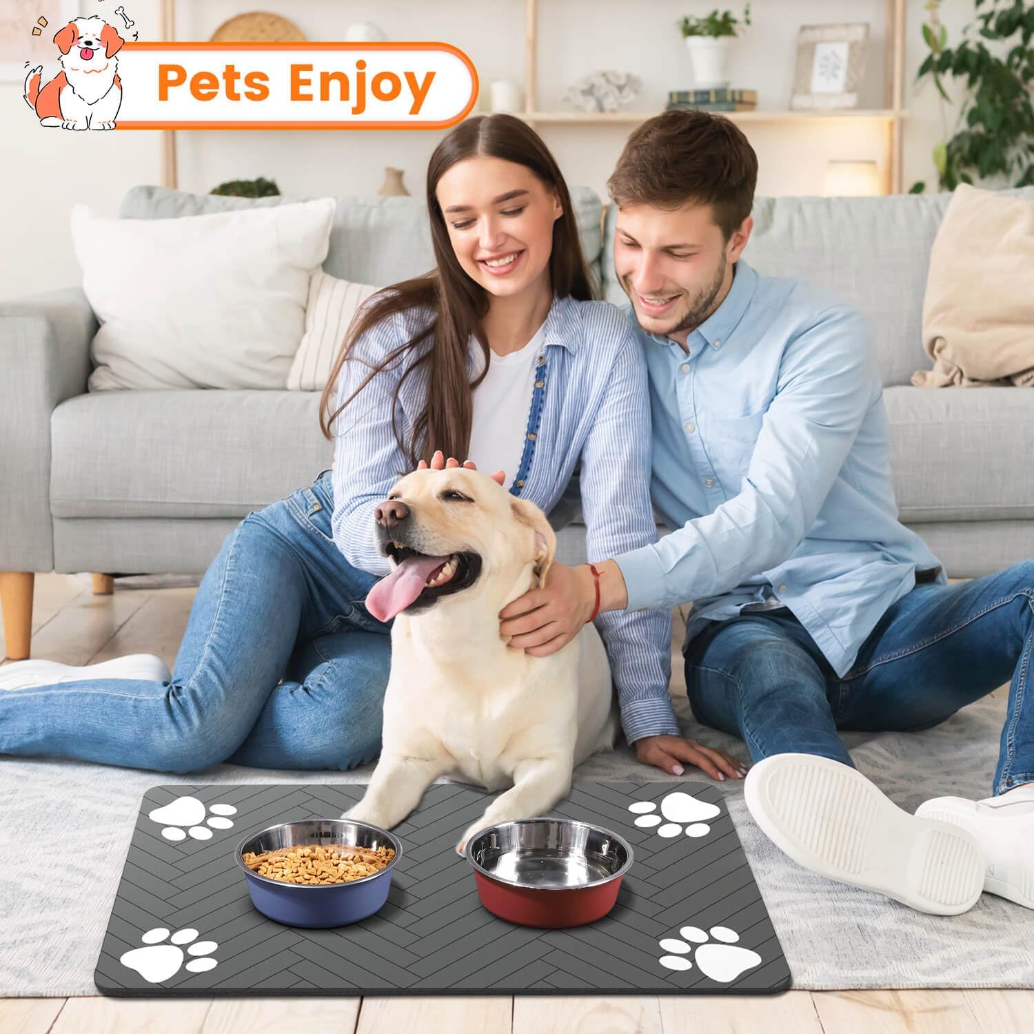 Hygienic Pet Feeding Mat for Cleaner Home Routines, Quick-Dry Mat Under Water and Food Bowls