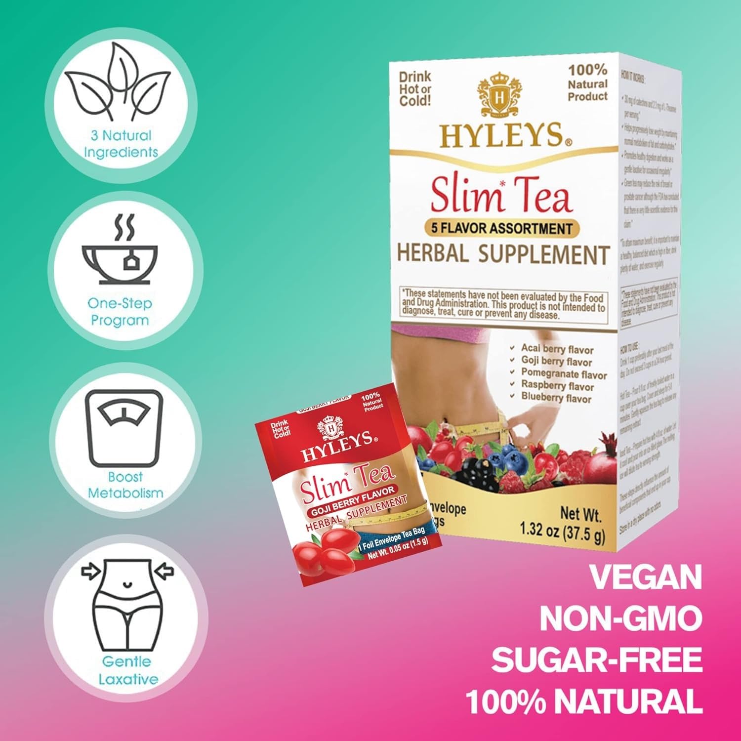 Hyleys Slim Tea 5 Flavor Assortment – Mindful Evening Wind-Down Tea for Busy Professionals Seeking Low-Effort Self-Care