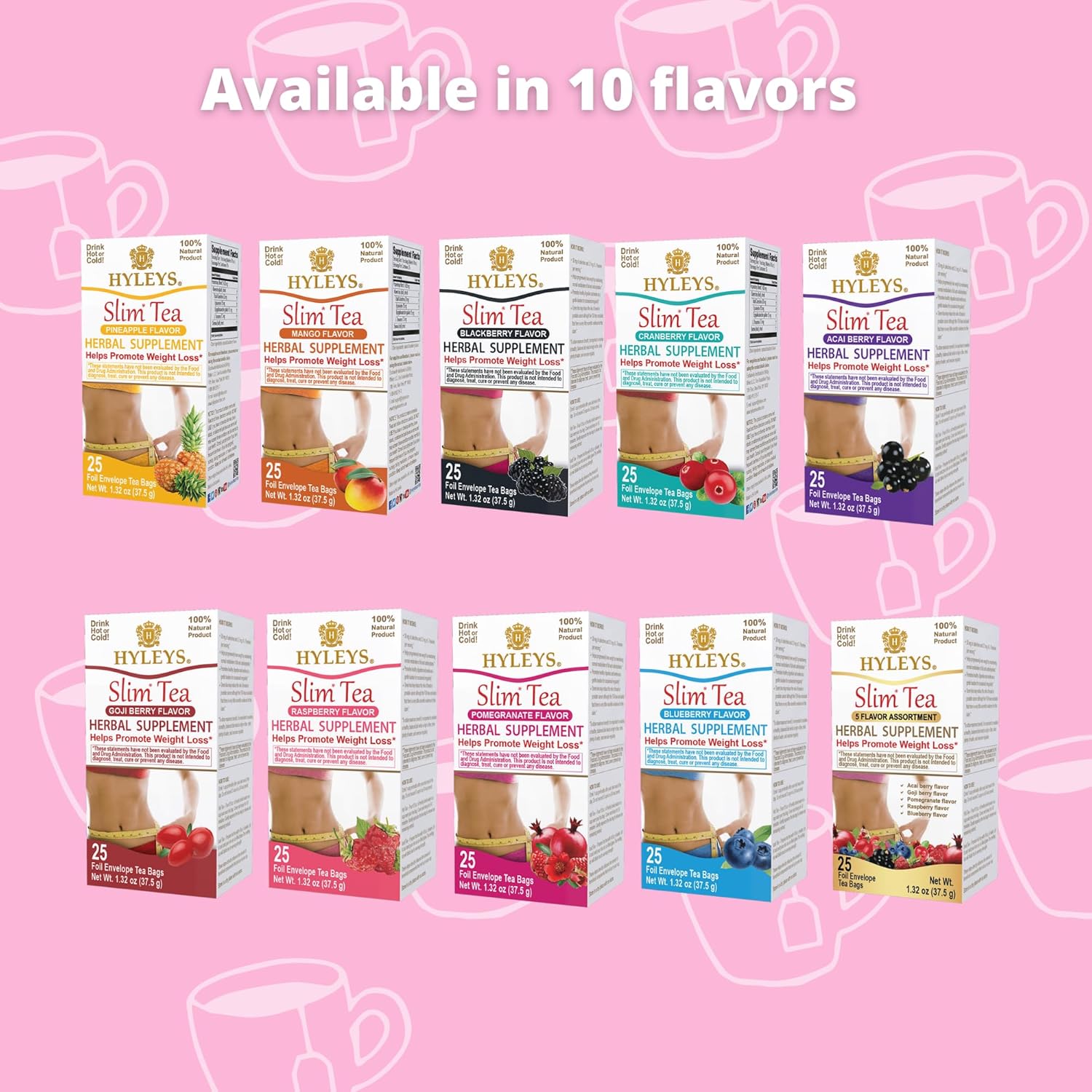 Hyleys Slim Tea 5 Flavor Assortment – Mindful Evening Wind-Down Tea for Busy Professionals Seeking Low-Effort Self-Care