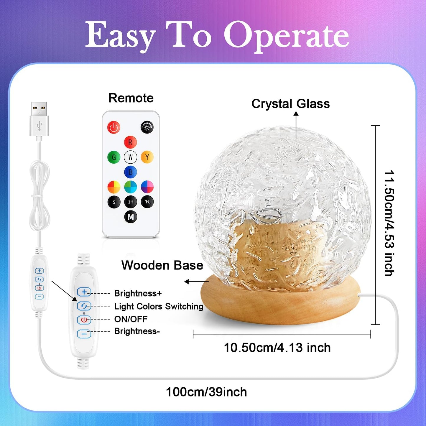 HYTIB Crystal Prism Mood Lamp – White Elephant and Holiday Gift for Her, 216-Mode Color Changing Night Light