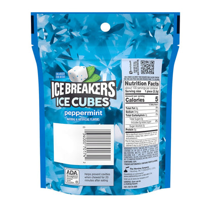 ICE BREAKERS Ice Cubes Peppermint Sugar Free Chewing Gum Pouch, 8.11 oz – Keto and Diabetic-Friendly Chew for Blood-Sugar Awareness