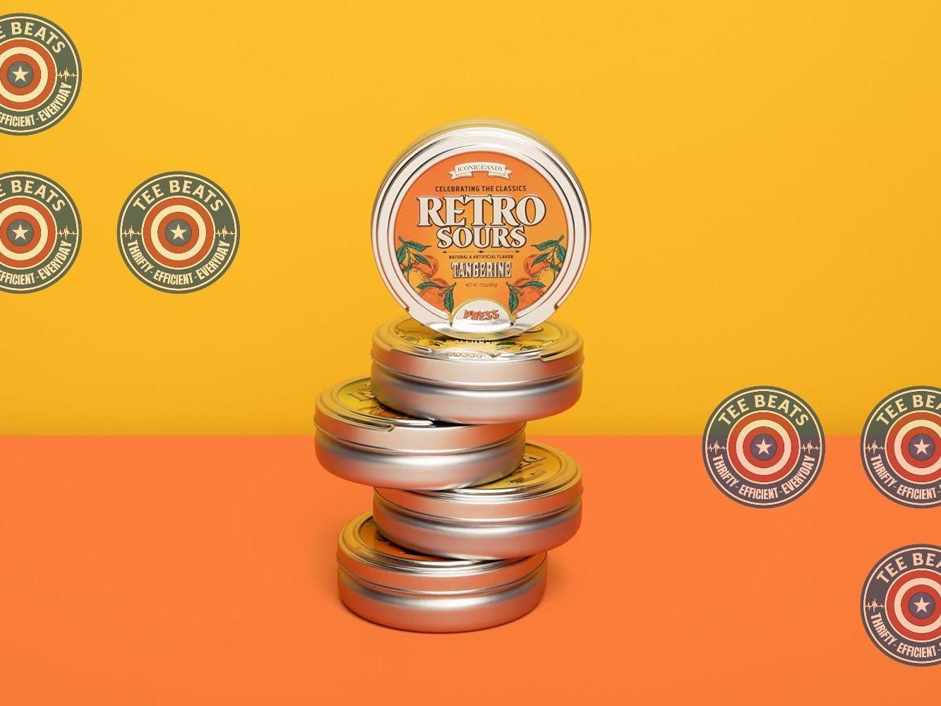 Iconic Candy Retro Sours Hard Tangy Candy Tin – Travel-Friendly Road Trip Sour Candy, Citrus Aluminum Tin