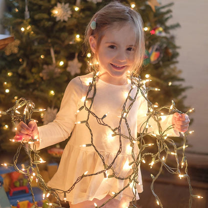 Indoor Christmas String Lights 29 ft Green Wire Incandescent Glow for Holiday Home Styling and Tree Trimming, Warm White