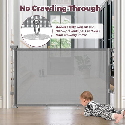 Indoor Outdoor Retractable Pet Gate for Patios & Decks – 55" Wide Mesh Dog Containment Barrier