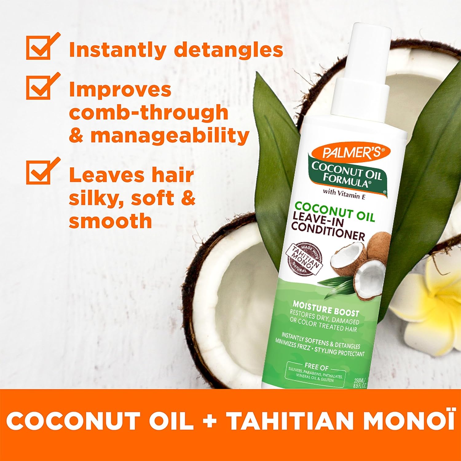 instant detangling and 2x coconut oil concentration for hydration and strengthening