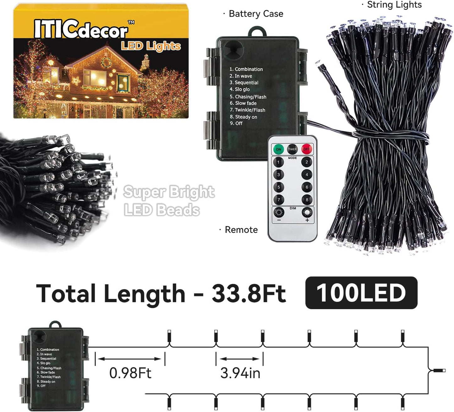 ITICdecor 100 LED Fairy Lights – Child-Safe Playroom Lighting with Remote, Dimmable, and 6-Hour Shutoff