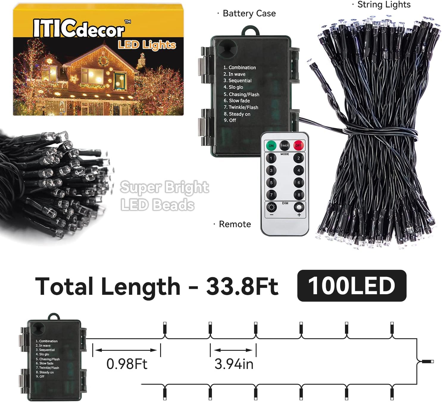 ITICdecor 100 LED Fairy Lights – Child-Safe Playroom Lighting with Remote, Dimmable, and 6-Hour Shutoff