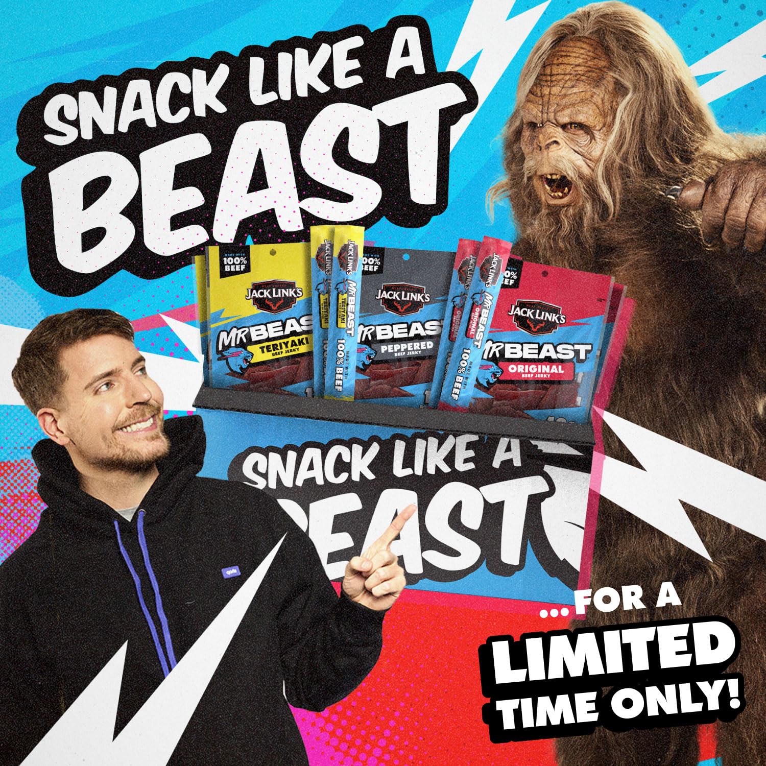Jack Link's x MrBeast Beef Jerky Variety Box – Clean Ingredient High Protein Snack, No MSG or Added Nitrates, 9-Count Variety