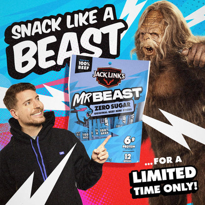 Jack Link's x MrBeast Zero Sugar Mini Beef Sticks – After-School Protein Snack Kids Love, 12 Single-Serve Beef Sticks