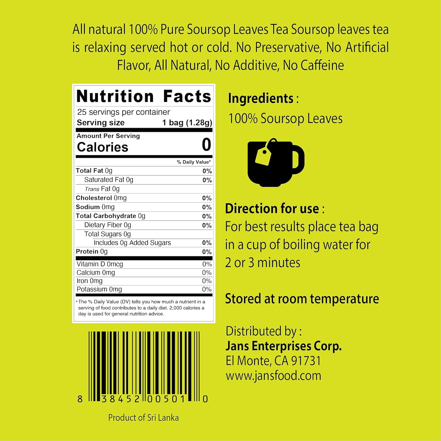 Jans Soursop Tea Bags – Sugar-Free Bedtime Wind-Down Ritual for Mindful Evenings at Home