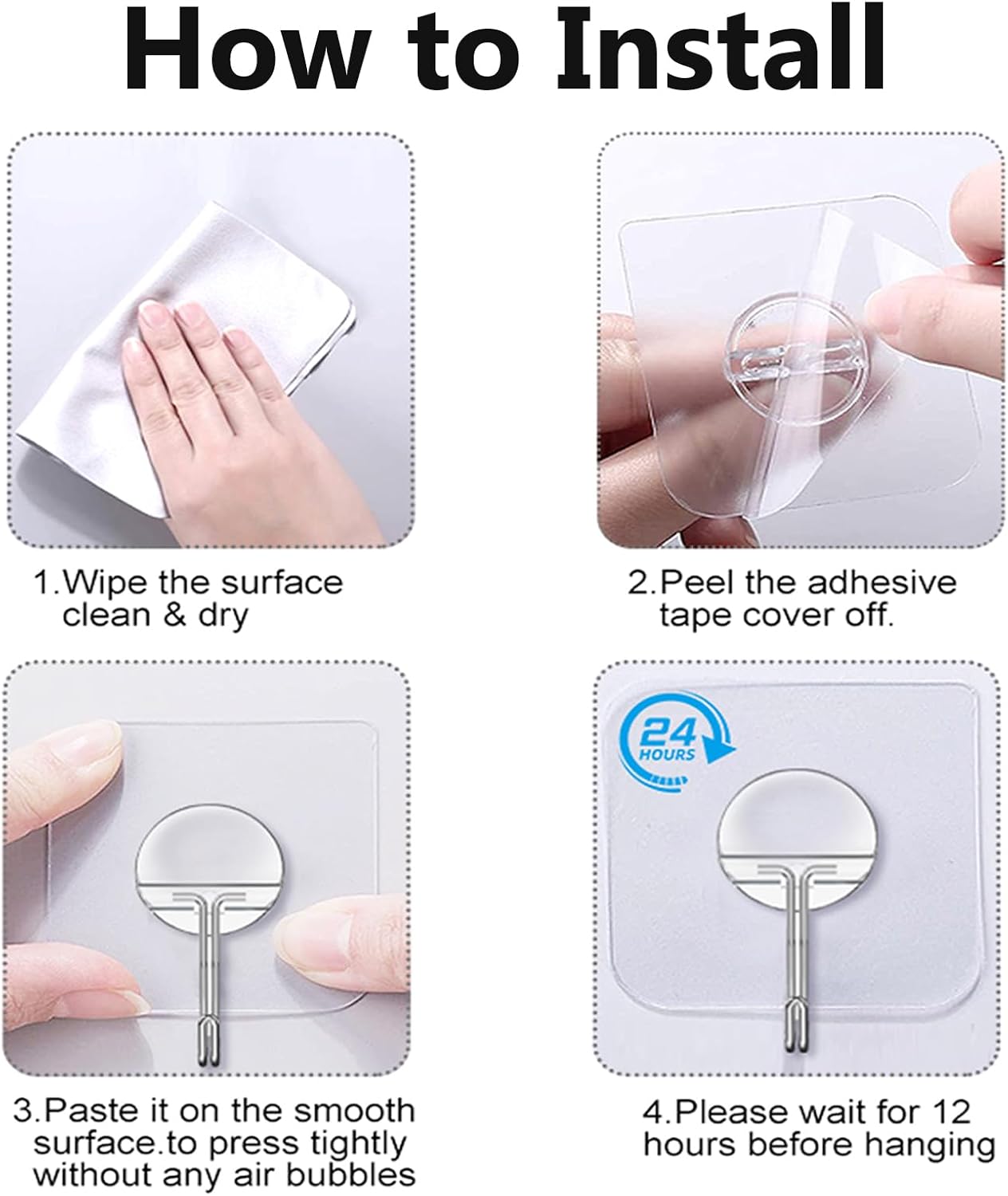 JINSHUNFA Adhesive Wall Hooks – Sleek Transparent Hook for Shower and Entryway, 8 Pack