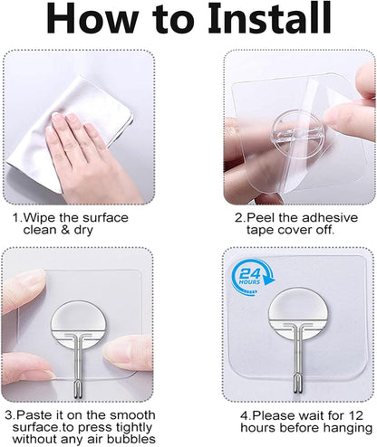 JINSHUNFA Adhesive Wall Hooks – Sleek Transparent Hook for Shower and Entryway, 8 Pack