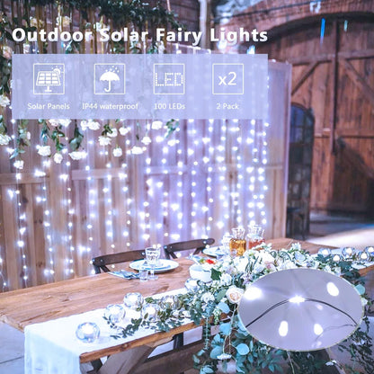 JMEXSUSS Cool-to-Touch Solar Fairy Lights 2 Pack, Pet-Safe Outdoor and Indoor Lighting with No Fire Risk and Auto Dusk Sensor