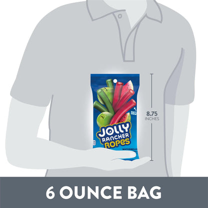 JOLLY RANCHER Ropes Watermelon and Green Apple Flavored Chewy Candy for Road Trips, Sports Games, and Outdoor Movie Nights, Pack of 4
