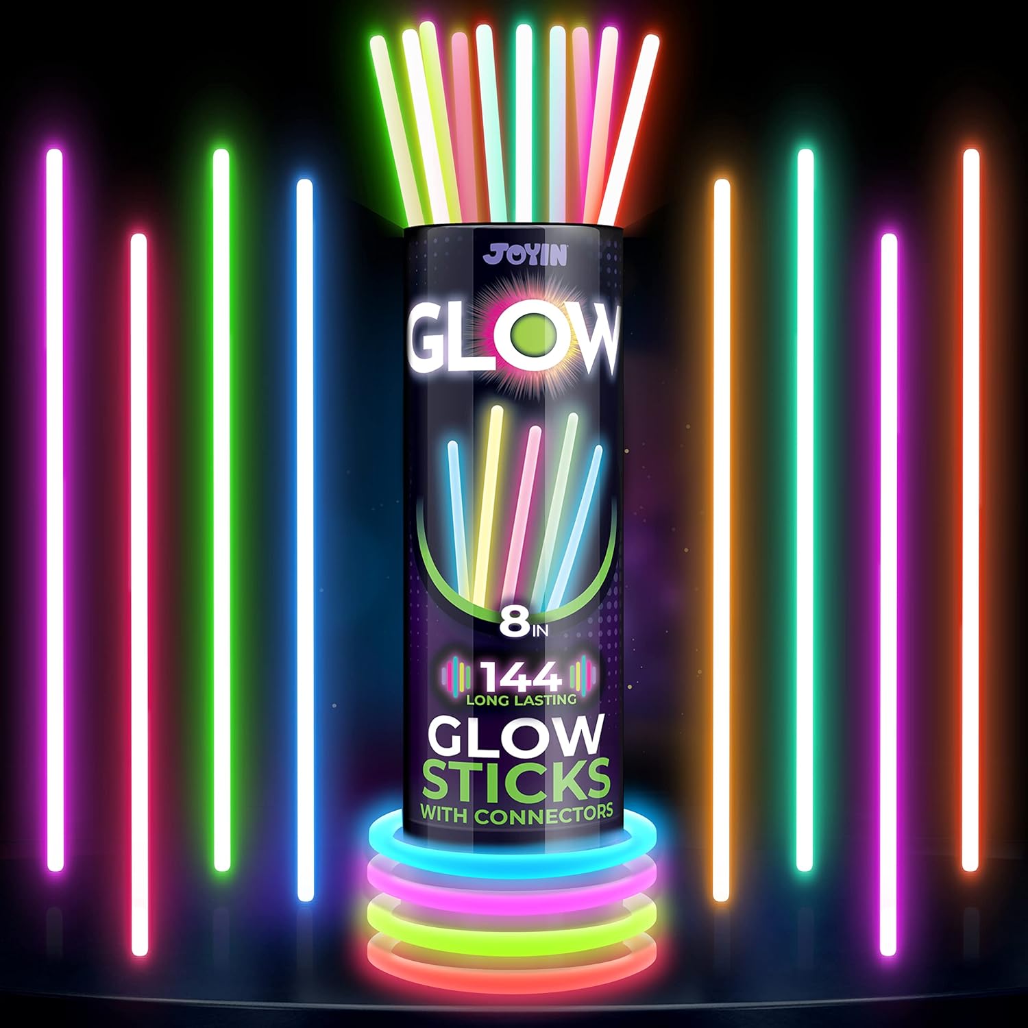 JOYIN Non-Toxic Glow Sticks Bulk Pack – Smokeless Glow in the Dark Alternative to Candles for Halloween Night and Indoor Events