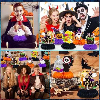 JULMELON Child-Safe Halloween Honeycomb Decorations 8 Pack for Kids Birthday Party Table Centerpiece
