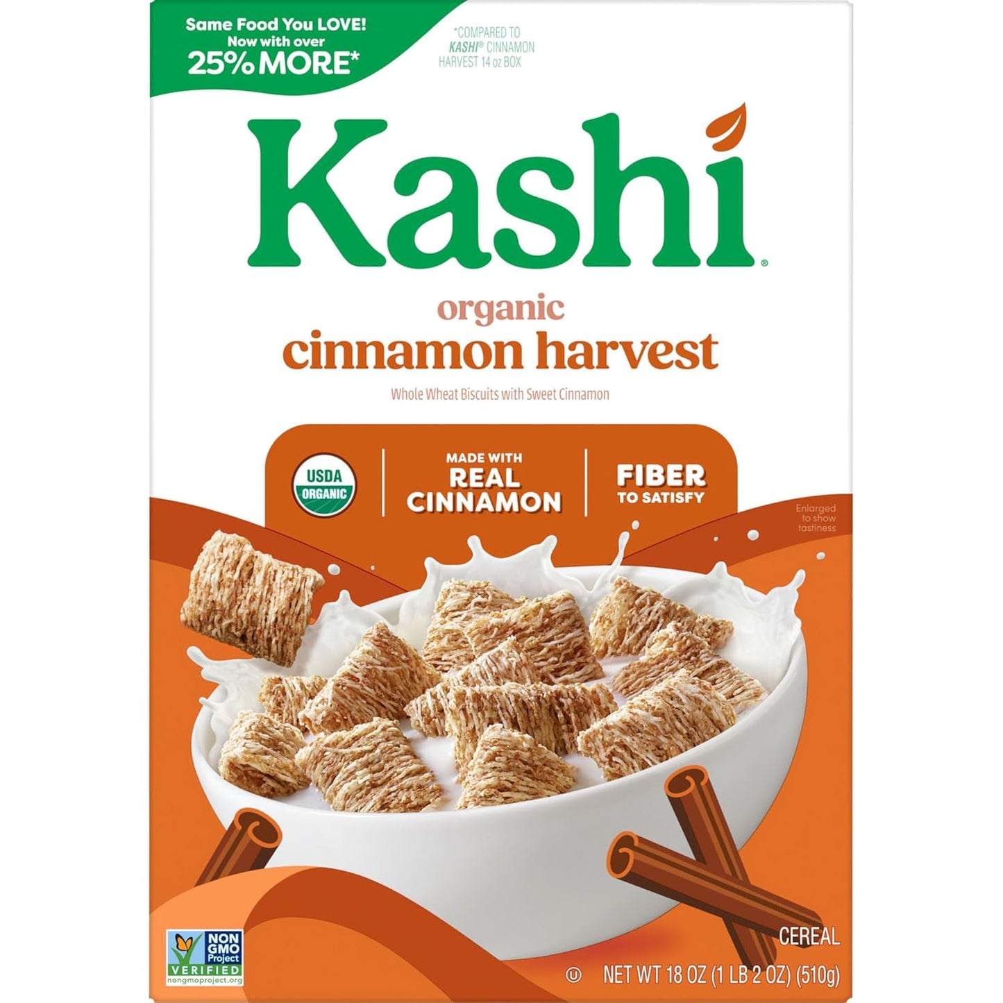 Kashi Organic Cinnamon Harvest Cereal – Less Processed Alternative to Sugary Cereals, 18oz Box