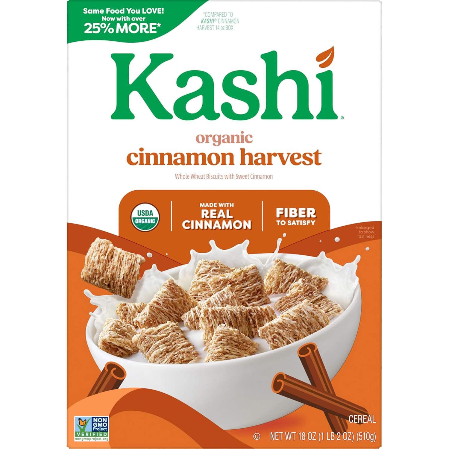 Kashi Organic Cinnamon Harvest Cereal – Less Processed Alternative to Sugary Cereals, 18oz Box