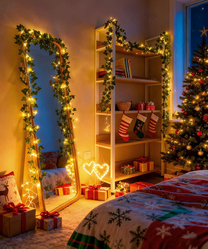 KASZOO 12 Pack Fake Ivy Vine with Cool-to-Touch LEDs – Child Friendly Greenery for Playroom and Reading Corner