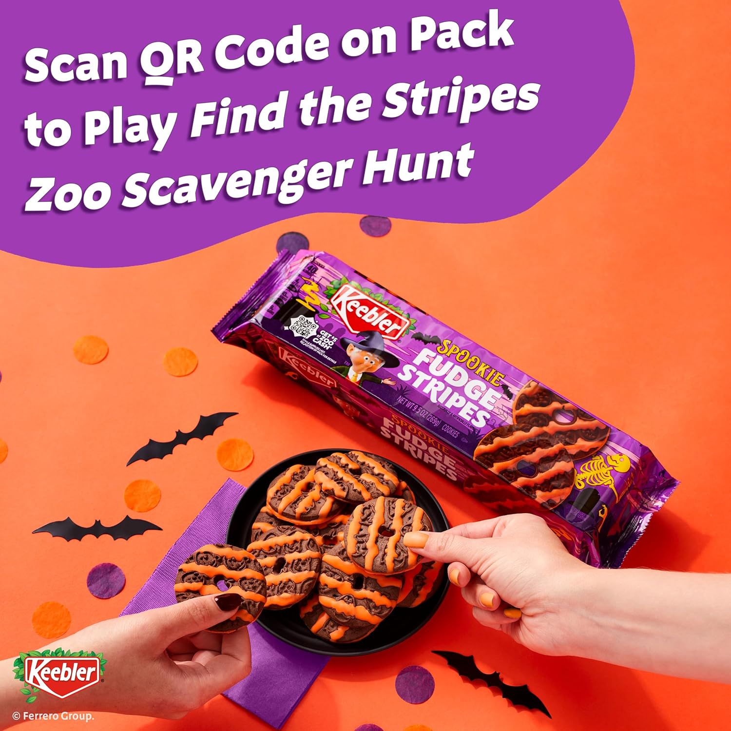 Keebler Spookie Fudge Stripes Cookies – On-the-Go Halloween Snack for Picnics and Tailgating, 9.5 oz Pack