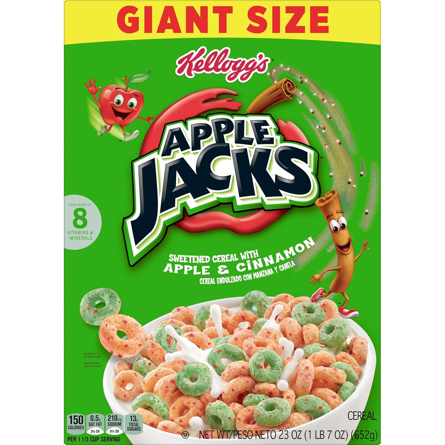 Kellogg's Apple Jacks Apple Cinnamon Cereal – After-School Pantry Snack for Kids, 23oz Giant Size