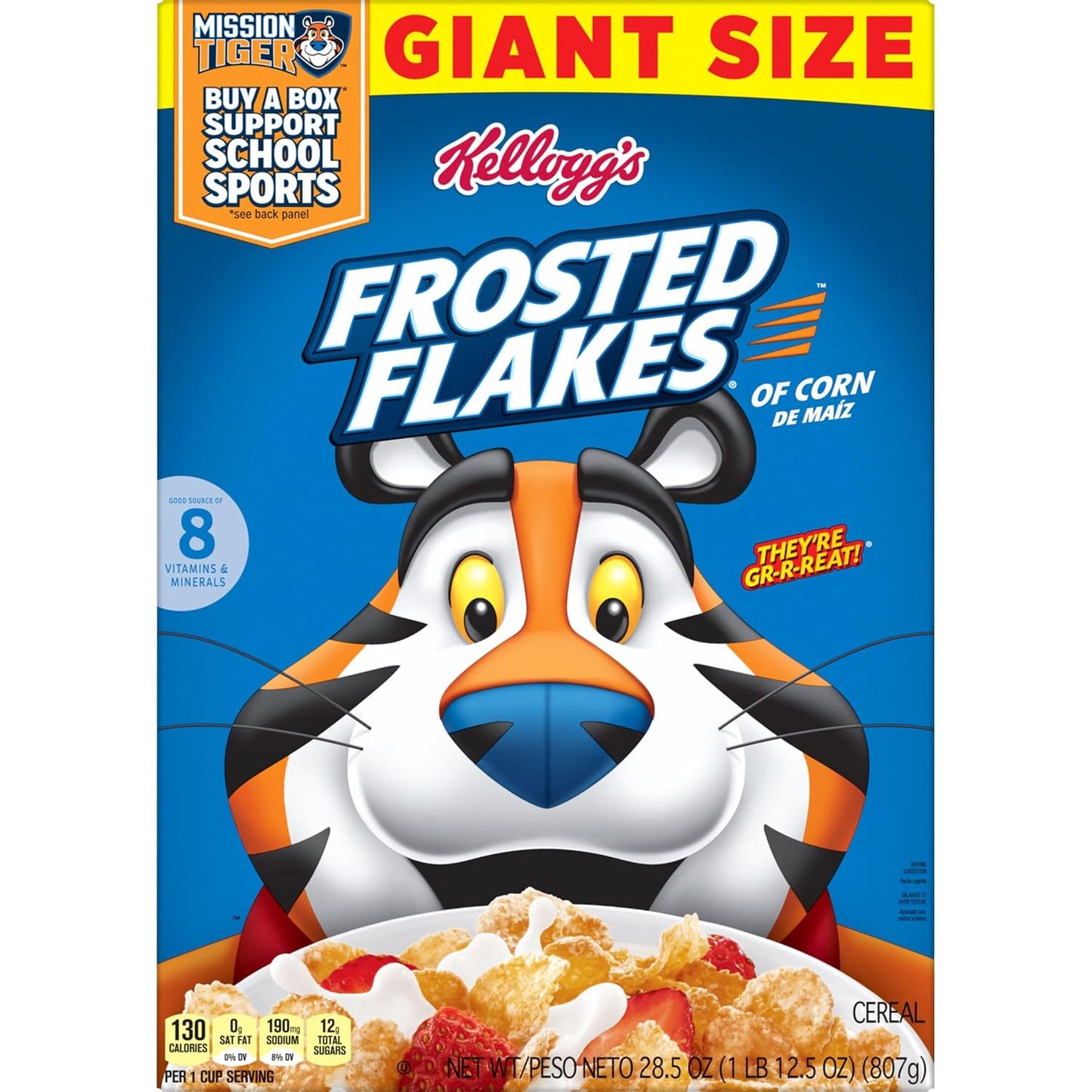 Kellogg's Frosted Flakes Giant Size Cereal, Fat-Free Kids' Breakfast Cereal with Tony the Tiger for Pantry and Playroom Snacking