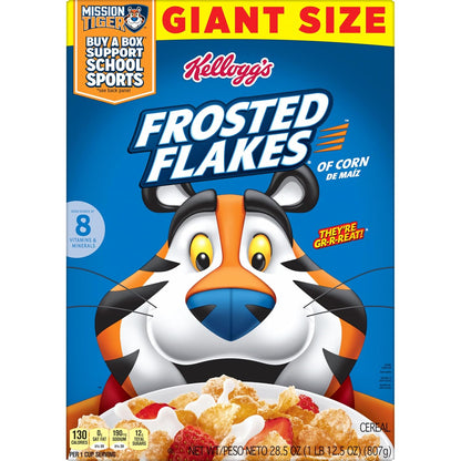 Kellogg's Frosted Flakes Giant Size Cereal, Fat-Free Kids' Breakfast Cereal with Tony the Tiger for Pantry and Playroom Snacking