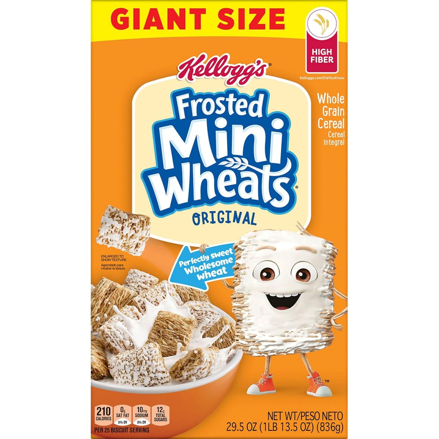 Kellogg’s Frosted Mini-Wheats Cereal – Gut-Friendly High-Fiber Breakfast for Wellness Routines, Spoon-Sized Shredded Wheat