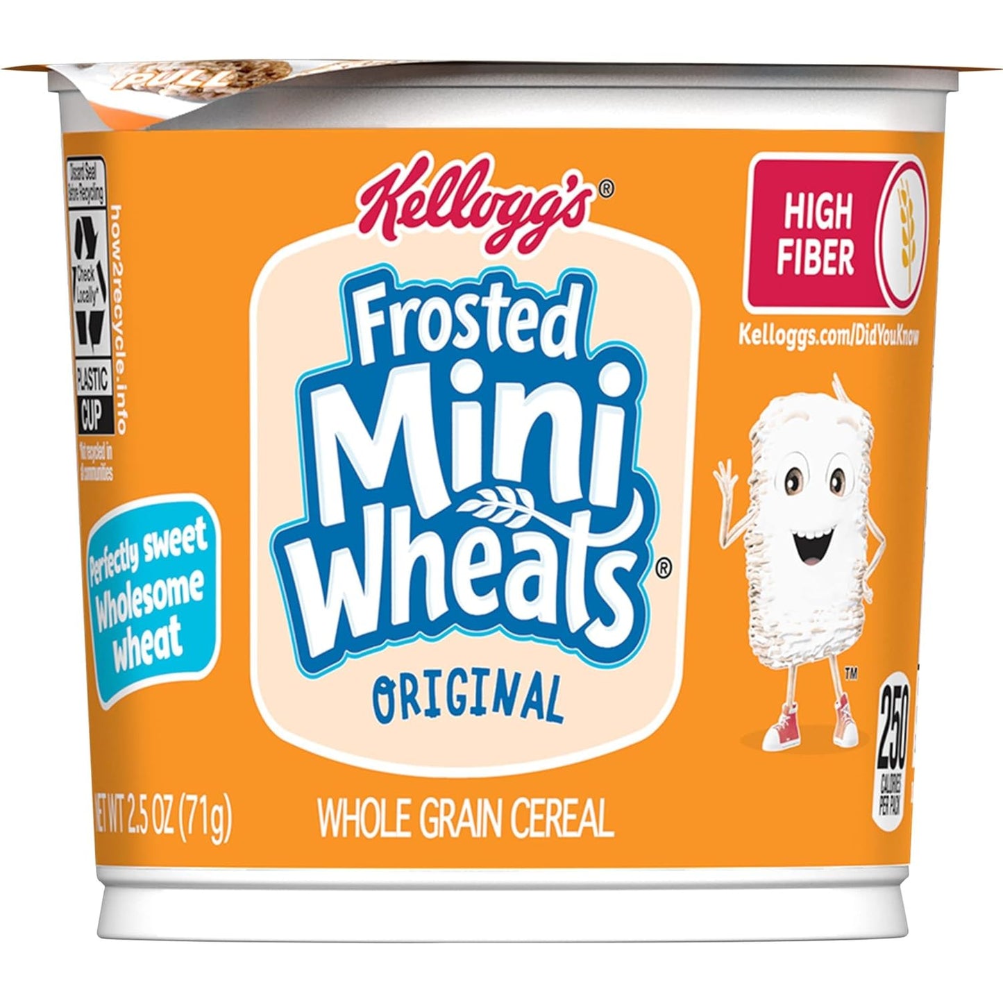 Kellogg's Frosted Mini-Wheats Individual Cups – Bite-Sized Whole Grain Snack for Kids' Lunchboxes, 30oz Total