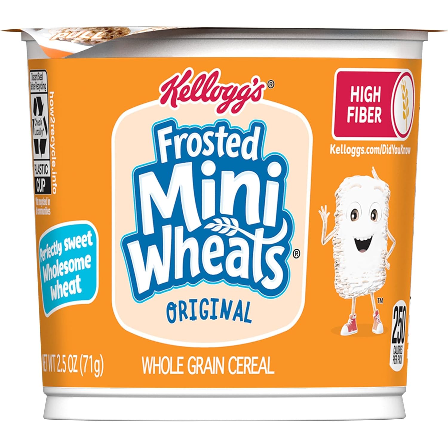 Kellogg's Frosted Mini-Wheats Individual Cups – Bite-Sized Whole Grain Snack for Kids' Lunchboxes, 30oz Total