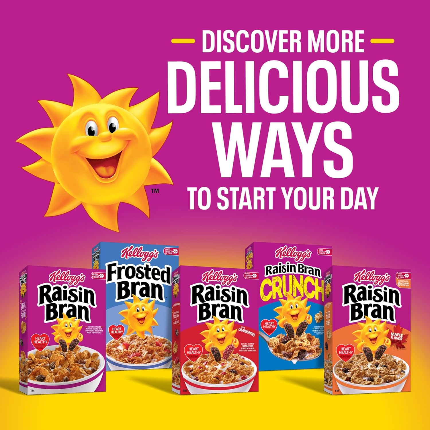 Kellogg's Raisin Bran Whole Grain Cereal, 28g Fiber-Rich Breakfast for Seniors Tracking Daily Nutrition