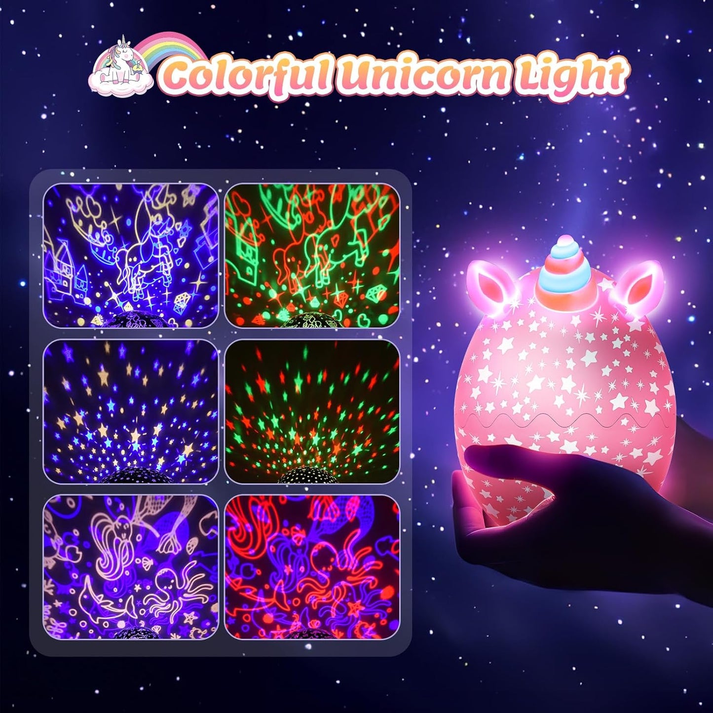 Kids Night Light 3-in-1 Projector – Birthday Present for Girls and Boys Ages 3-12, Unicorn Dinosaur Egg Gift